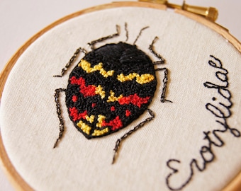 Embroidered Hoop Art Textile Art Pleasing Fungus Beetle Natural History Entomology Gift Nature Lover Wildlife Beetle Art Gift Home Decor