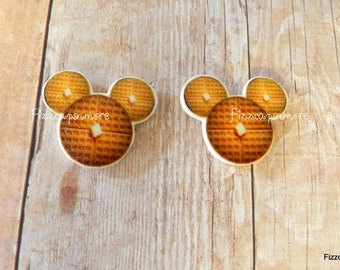 Waffle w/ Butter Pats Inspired Mouse Head Ears Nickel Free Post Earrings