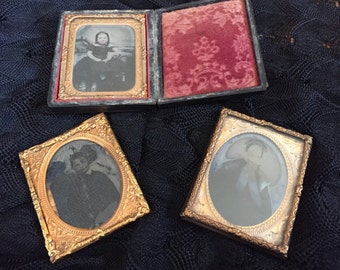 Collection of Antique Tin type photos with one case