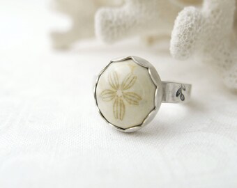 Sand Dollar Ring, Beach Theme Jewelry, Sterling Silver Rings for Women, Fossilized Sand Dollar Ring, Ocean Jewelry, Beach Style Jewelry
