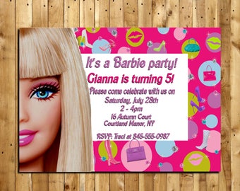 Custom Barbie Birthday Invitation - Digital Delivery - Size 4x6 or 5x7