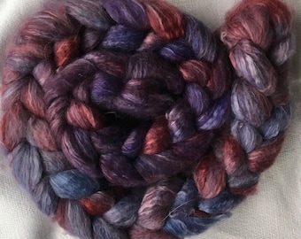 Hand dyed blue face Leicester combed with milk silk