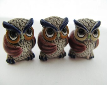 10 Large Owl Beads - red wings - Ceramic Beads - Peruvian Beads - LG457