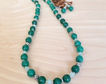 Green Jade Necklace Set Green Jewelry Set Green Gemstone Bead Necklace Green Necklace Semi Precious Stone Necklace Wedding Jewelry Gift Wife