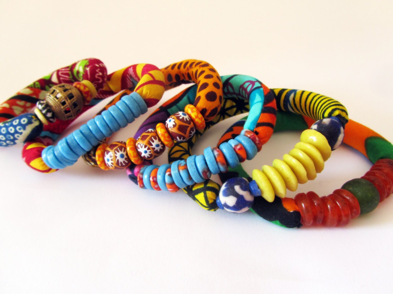 Boho Stacking Bracelet African fabric stretch bracelets
