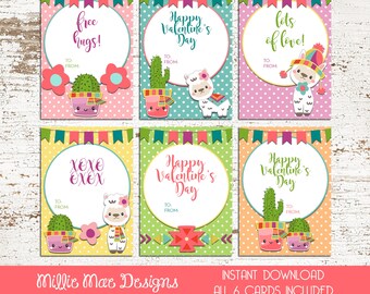 INSTANT DOWNLOAD - Tribal Alpaca and Cactus Valentine's Day Cards