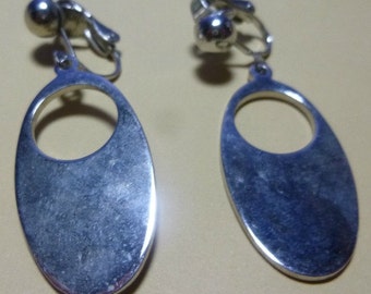 Vintage Clip On Silvertone Earrings, 1980s