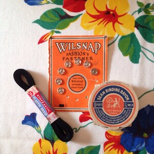 Assorted Set of Vintage Sewing Supplies Snaps Seam Binding Elastic