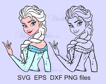 Svg cutting Elsa Frozen 1 colored 1 outlined svg png dxf eps files cricut die cutting machine