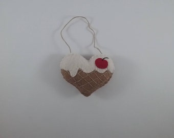 Ice Cream Sundae Heart /accent/ornament/hand stitched/repurposed wool fabric