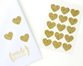 Envelope Seals - 3/4" Heart Stickers - Gold - Glitter Label - Party Favors - Gift - Gift Wrapping - Birthdays - Wedding - Seals