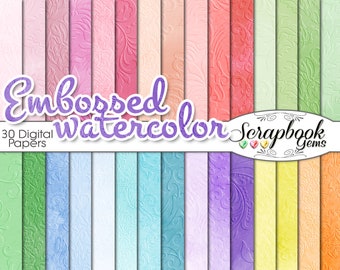 Embossed Watercolor Digital Papers, 30 Pieces, 12" x 12", High Quality JPEG files, Instant Download