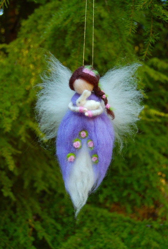 Needle Felted Waldorf Fairy. Purple Fairy. Springtime Fairy.