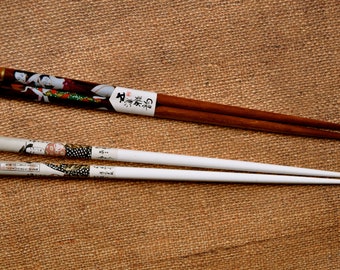 Vintage Japanese Lacquered Chopsticks with ladies pattern set of 2