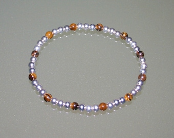 MICRO SILVER BRACELET...With Tiger's Eye...4mm Beads