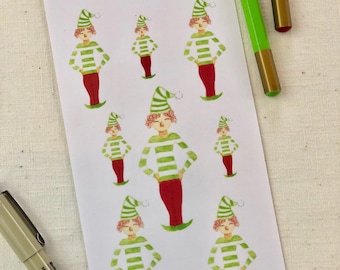 Christmas Elf Stickers - Planner Stickers 1 Sheet - Watercolor Art Stickers - Holiday Stickers - Christmas Stickers
