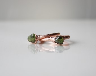 Raw peridot ring, Stackable ring, August birthstone ring,Electroformed, Copper or silver