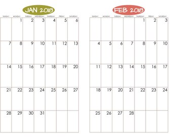 Bullet Journal Printable Calendar - Ovals - 2018 - for Moleskine or Leuchtturm