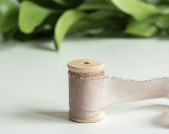 Dusty pink hand dyed silk ribbon | hand dyed organic cotton | invitation ribbon | bouquet ribbon | wedding ribbon | ribbon on spool