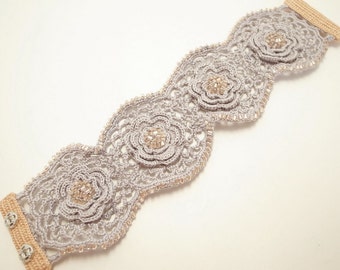Irish Crochet Lace Jewelry (Irish Love I-c) Fiber Jewelry, Crochet Bracelet, Wide Bracelet