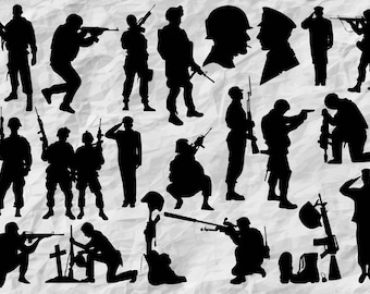 21 Soldier Silhouettes | Soldiers SVG cut files | Soldier Cliparts | Army silhouette | army bundle | digital files | vectors | printable