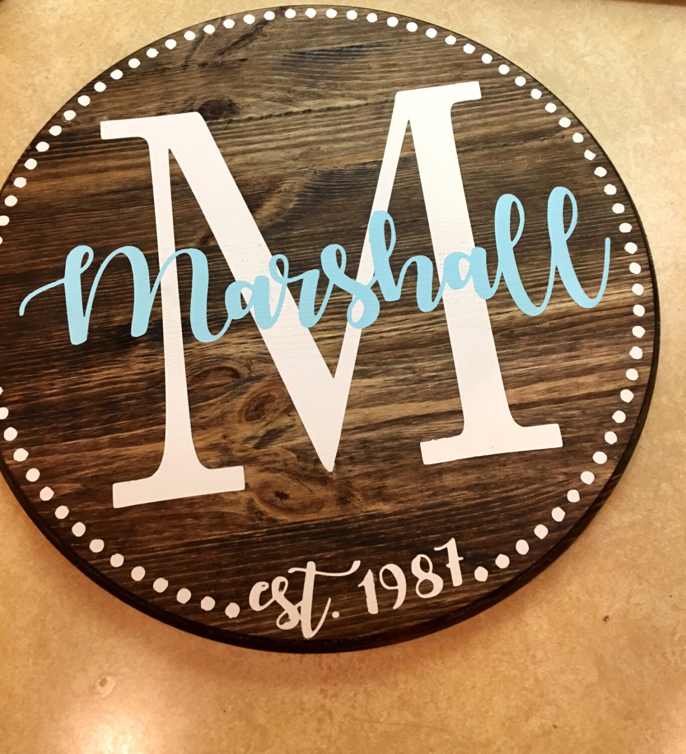 Family established custom round wood sign