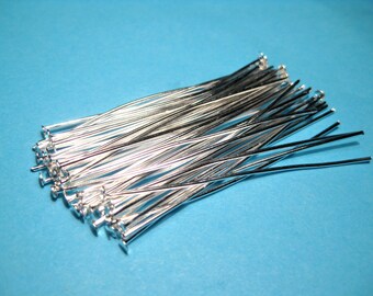 100pcs Bright Silver Plated Head Pins 50mmx0.7mm 2''21 gauge (No.065)