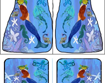 Mermaid and Sealife Art Car Mats front and rear from my original design
