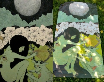 Large Art Tapestry - Moonflower - 3x6' ft Fabric Satin Printed
