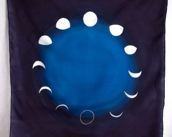 Moon Phases Tarot or Altar cloth Handpainted Silk