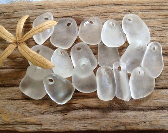 MERMAID TEARS ...17 genuine sea glass pendants, white jewelry supplies,bridal wedding jewelry