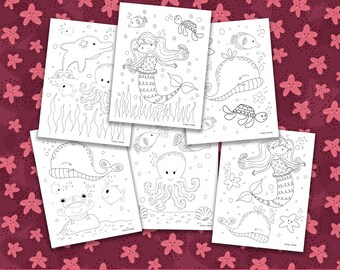 Mermaid Coloring Pages, Printable Coloring Pages, Mermaid Birthday Party Activity, Girls Birthday Party, Kids Coloring Pages