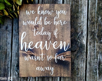 In Loving Memory Sign. Memory Table Sign. We Know You Would Be Here Today If Heaven Wasn't So Far Away. Remembrance Sign. Memorial Sign.