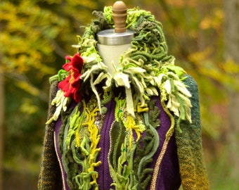 Custom patchwork SWEATER COAT, bespoke OOAK Fantasy fashion, boho patchwork coat, Fairy taile coat, refashioned up cycled outerwear for Inga