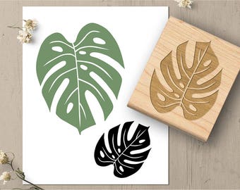 Monstera Leaf Rubber Stamp, Tropical Leaf Stamp, Nature Stamp, Foliage Rubber Stamp, Plant Stamp, Art Stamp, Large Stamp 017
