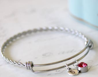 Twisted Bangle Bracelet - Personalized Bangle - Personalized Bridesmaid Gift - Birthstone Bracelet - Everyday Bracelet - Gift Under 25