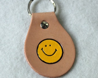 Leather Key Fob with Smiley Face