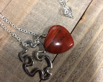 Heart pendant, Puzzle piece necklace, Autism Speaks neckace, Autism awareness, Jigsaw puzzle necklace