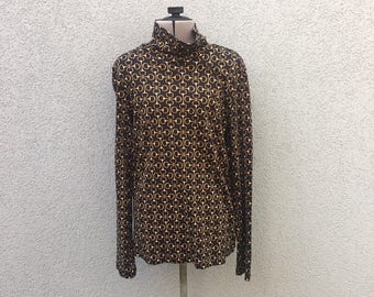 Vintage 90s Chain-Link Print Turtleneck, 90s Shirt, 90s Clothing, 90s Women's Clothing, Long Sleeve Shirt, Size S