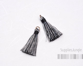 T001-BW// Black, White Rayon Tassel Pendant, 4pcs, 40mm x 8mm