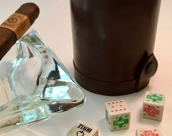 Leather Dice Cup with Five Hoyle Card Dice Cubes Poker | Gaming | Gambling | Pub Game