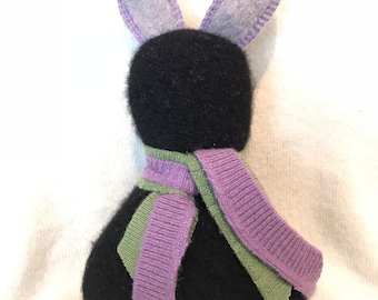 Black and Purple Cashmere Stuffed Bunny - Upcycled