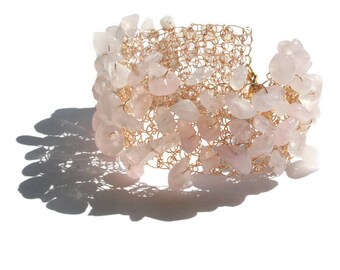 Rose Quartz Bracelet | Gemstone Bracelet | Wire Crochet Jewelry