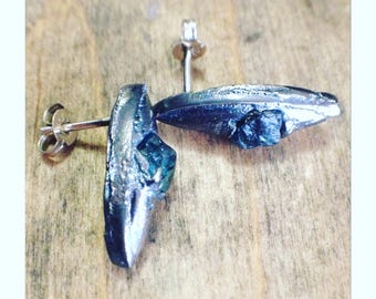 UnEarthed sterling silver and rough sapphire stud earrings