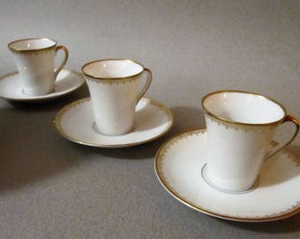 Set of 3 Upsala Ekeby Karlskrona coffee cup with saucer. Swedish vintage, 1960s.