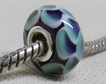 Purple and Green Scales Bead, Handmade Lampwork Bead, Silver Cored European Charm Bead