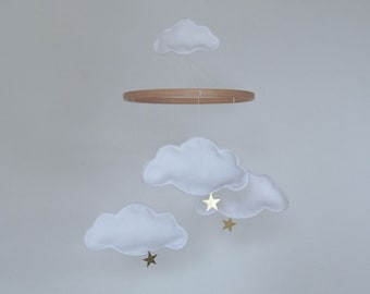 Cloud and Star Baby Mobile, Nursery Mobile, Crib Mobile, Gold or Silver Stars, Baby Gift