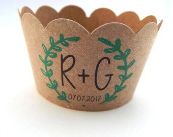 Set of 5 - 50 pc. Custom Kraft Cupcake Wrappers, Custom Brown Kraft Scalloped Cupcake Wrappers, Cupcake Liners, Wedding Cupcakes