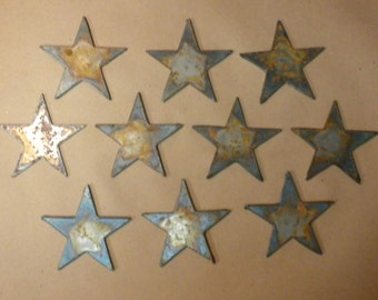 Lot of 10 Rough and Rusty Stars 3 inch Metal Art Ornament Stencil Wind Chime Sign DIY Craft