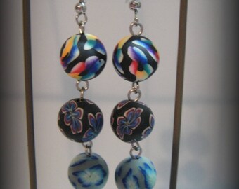 Earrings, multicolor, flower pattern